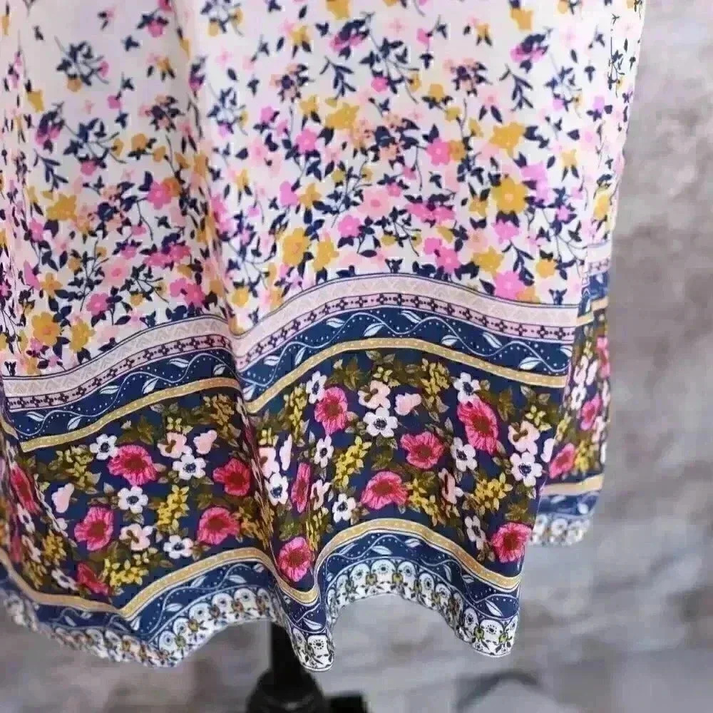 Old Navy Size L floral peasant blouse pink/gold florwers cream top - Picture 7 of 13